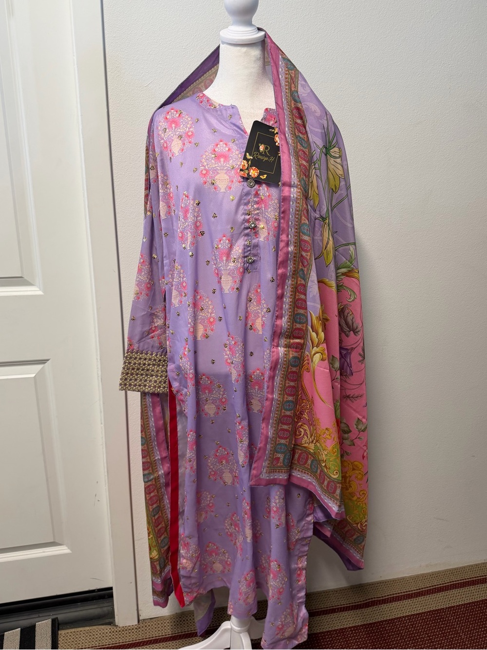 Raniya H Luxury Pret Purple Pakistani 3 Piece Suit XL NWT